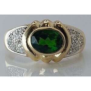 10K YG Green Stone Ring 4.08g Size 9
